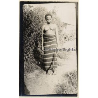 Congo Belge: Topless Indigenous Congolese Female In Sarong / Ethnic (Vintage Photo ~1940s/1950s)