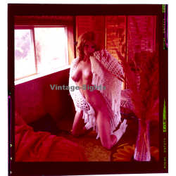 Erotic Study: Busty Nude Blonde With White Blanket*5 / Look (Vintage Diapositive KORENJAK 1970s/1980s)