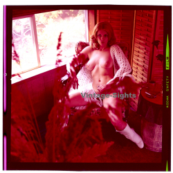 Erotic Study: Busty Nude Blonde With White Blanket*9 / Boobs (Vintage Diapositive KORENJAK 1970s/1980s)