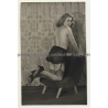 Busty Semi Nude Brunette On Lounge Chair *3 / Butt (Vintage Photo ~1950s)