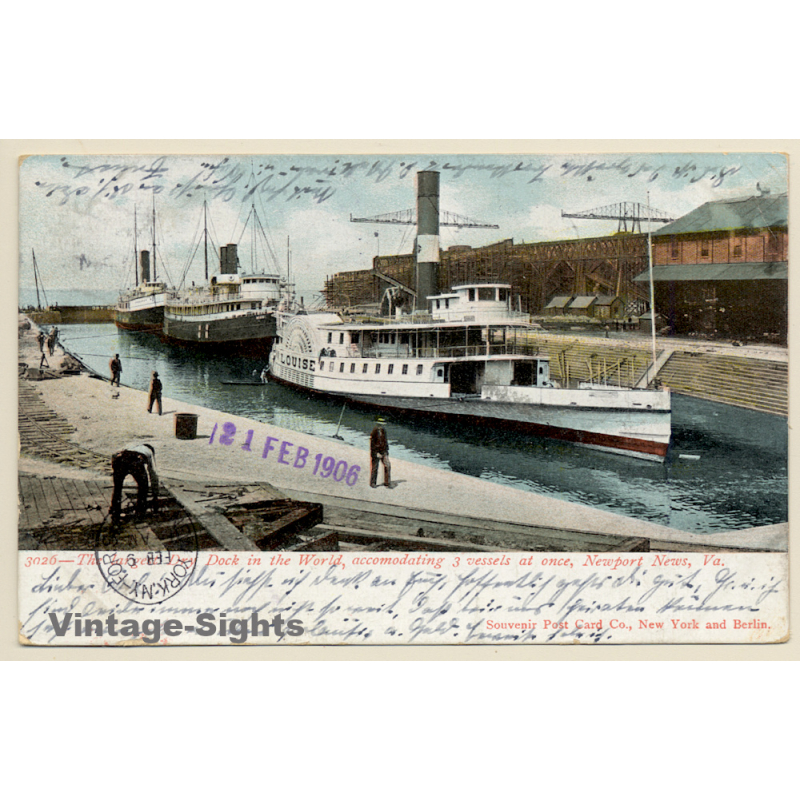 Newport News: Largest Dry Dock In The World - 3 Vessels At Once (Vintage PC 1906)