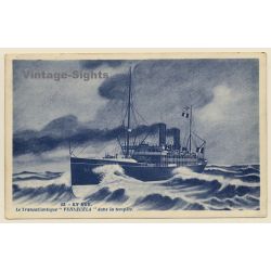 Le Transatlantique Venezuela Dans La Tempête / Steamer (Vintage PC 1928)