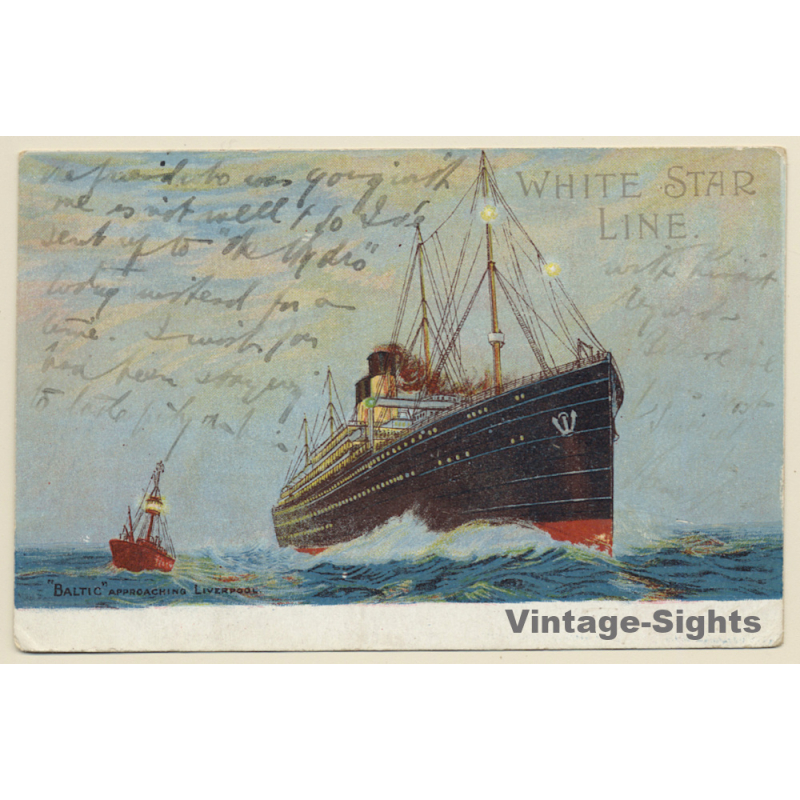 White Star Line: SS Baltic Approaching Liverpool / Steamer (Vintage PC 1906)