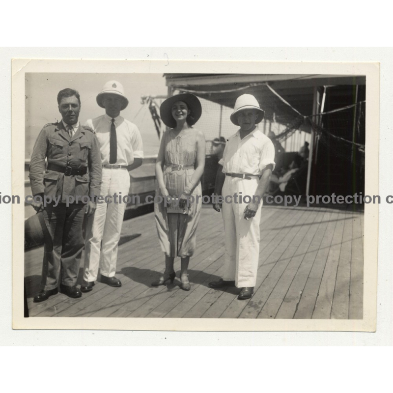Belgian Colonialists On Deck Of Steamer Elisabethville / Congo  (Vintage Photo B/W ~1940s/1950s)