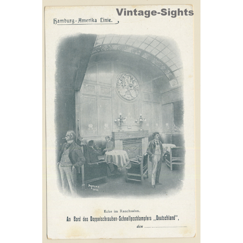 Hamburg Amerika Linie: Rauchsalon - Schnellpostdampfer Deutschland (Vintage PC ~1900s)