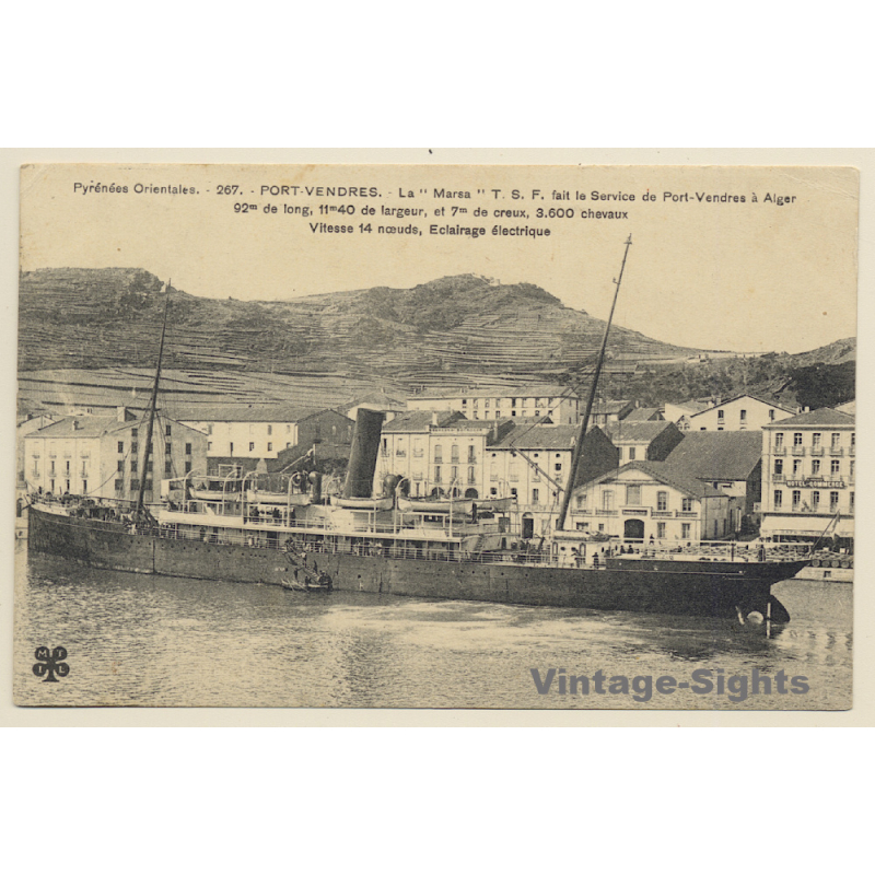 Port Vendres: SS La Marsa / Steamer (Vintage PC 1913)
