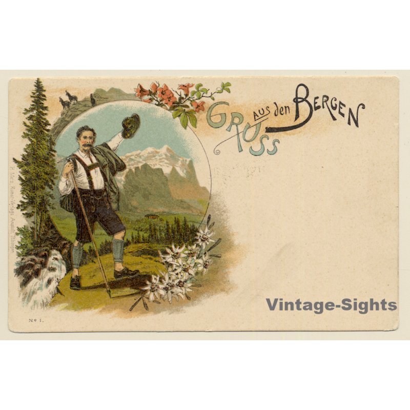 Gruss Aus Den Bergen / Tracht - Edelweiss (Vintage PC Litho 1900s)