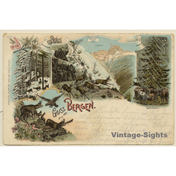 Gruss Aus Den Bergen: Rehe - Lawine - Wettertanne (Vintage PC Litho 1899)