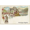 Uri / Schweiz: Tell Denkmal - Bürglen - Altdorf - Flüelen (Vintage PC Litho ~1900s)