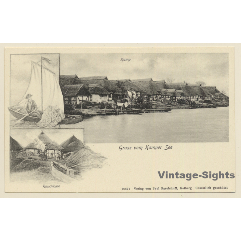 Kamp - Kępa / Pommern: Kamper See - Rauchkate (Vintage PC  ~1910s/1920s)