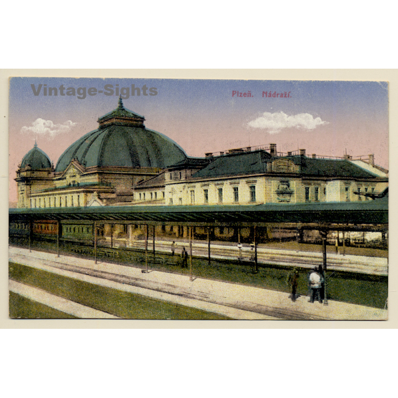 Plzen - Pilsen / Czechia: Train Station (Vintage PC ~1920s)