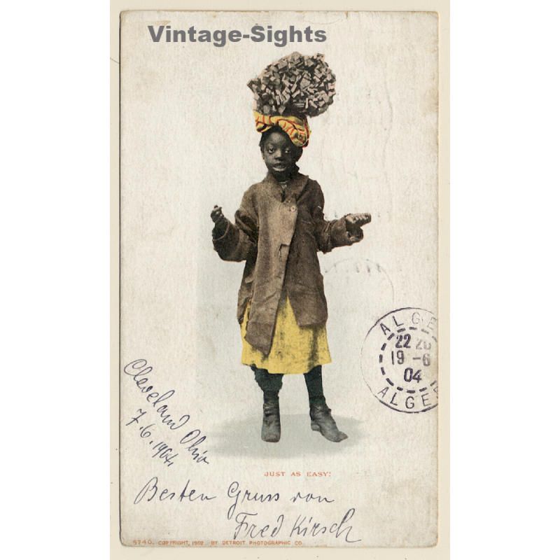 Little Girl Carrying Coal On Head / Black Americana (Vintage PC 1904)
