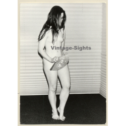 Erotic Study: Long-Haired Nude Female With Spanish Fan (Vintage Photo GDR 1980s)