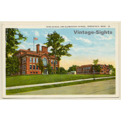 Greenfield, MA / USA: High & Elementary School (Vintage PC ~1920s)