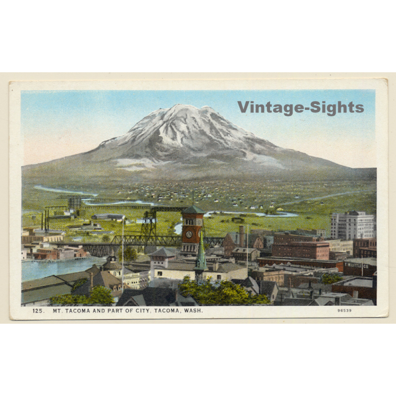 Tacoma, WA / USA: Mount Tacoma & City (Vintage PC ~1920s)
