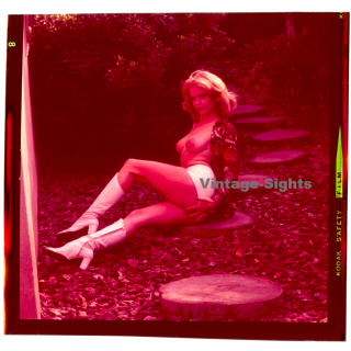 Erotic Study: Busty Topless Blonde In White Hot Pants*2 (Vintage Diapositive KORENJAK 1970s/1980s)