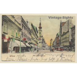 Vienna - Wien / Austria: Mariahilferstrasse - Tram (Vintage Hand Colored PC 1905)