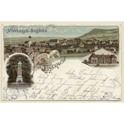 Stockach / Germany: Kriegerdenkmal - Neues Schulgebäude (Vintage PC Litho 1900s)