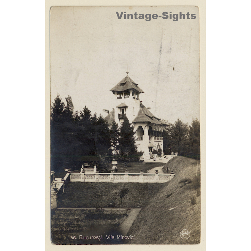 Bucarest / Romania: Villa Minovici (Vintage RPPC ~1910s/1920s)