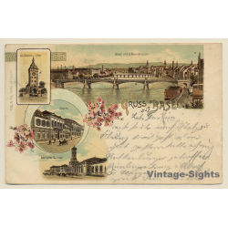 Basel: St. Johanns Tor - Casino - Bahnhof (Vintage PC Litho 1899)