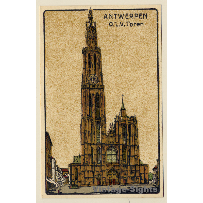 Antverp / Belgium: O.L.V. Toren (Vintage Artist PC ~1910s/1920s)