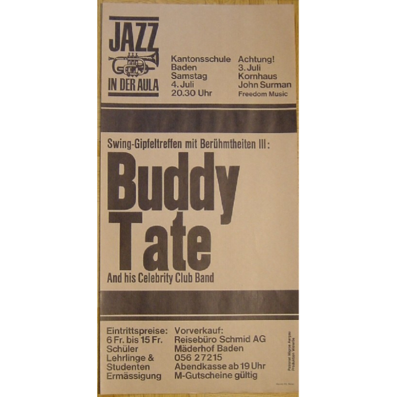 Buddy Tate & His Celebrity Club Band (Vintage Jazz Concert Poster) Buddy Tate & His Celebrity Club Band (Vintage Jazz Concert Poster)