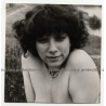 Portrait Of Topless Brunette Woman / Eyes (Vintage Photo DDR B/W ~1980s)