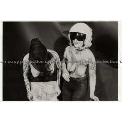 2 Funny Dressed Semi Nude Women / Helmet - Body Painting  (Vintage Photo DDR B/W 1981)