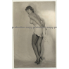 Busty Shorthaired Pin Up Girl *3 / Legs - Fishnets (Vintage Photo B/W ~1940s/1950s)