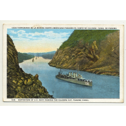 Destroyers Of U.S. Navy Passing The Culebra Cut / Panama Canal (Vintage Postcard ~1920s)
