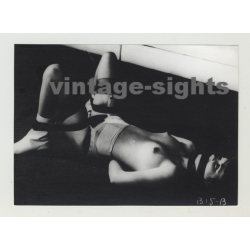 Skinny Nude Female On Back / Bondaged W. Leather Belts (Vintage Photo 1960s)
