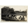 Congo: Native African Women & Kids In Dugout Camoe (Vintage Photo B/W 1930/1940s)