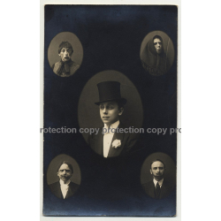 Sedcard Of Actor In Different Roles (Vintage RPPC B/W ~1900s/1910s)