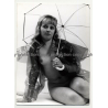 Sweet Blonde Nude In Transparent Raincoat / Umbrella (Vintage Photo B/W ~1960s)