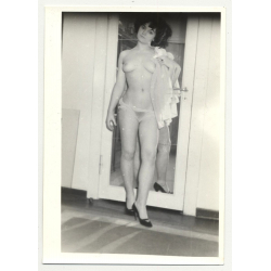 Cute Topless Woman In Panties / Mirror - Boobs (Vintage Photo B/W DDR  ~1960s)