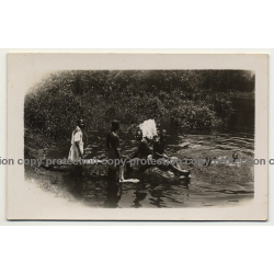 Africa: Young Congolese People Swim In River (Vintage RPPC B/W 1930s/1940s)