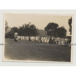 Congo / Africa: Huge Tribal Meeting On Field / Spears (Vintage Photo B/W ~1930s/1940s)