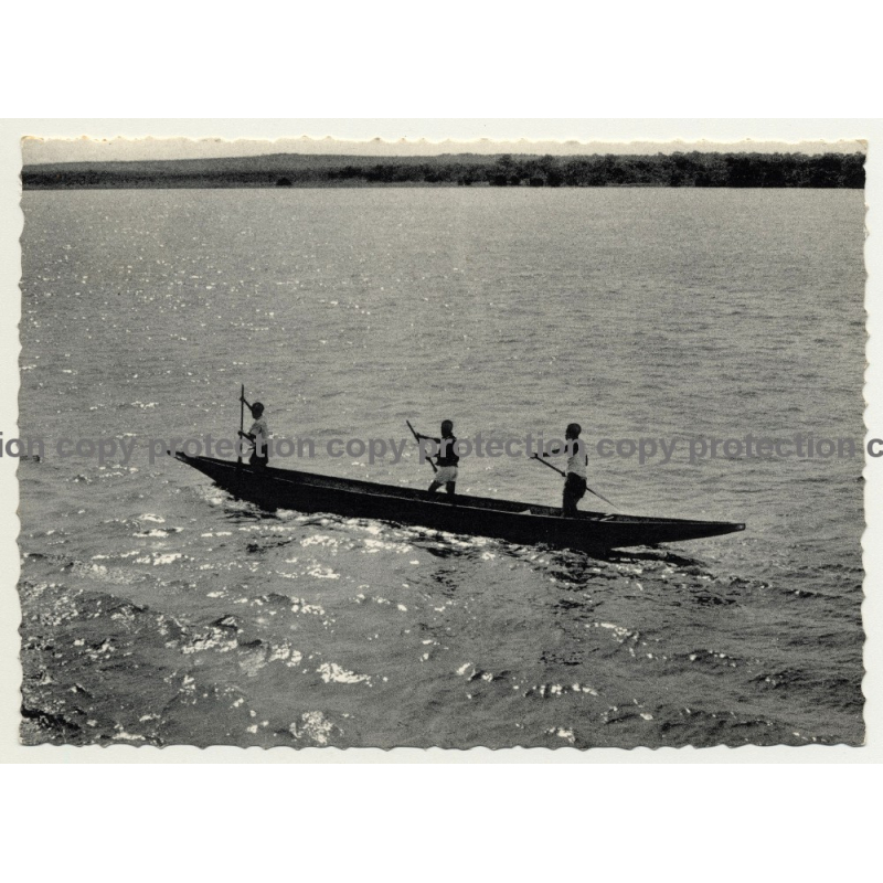 Congo / Africa: 3 Guys On Dugout (Vintage RPPC 1958)