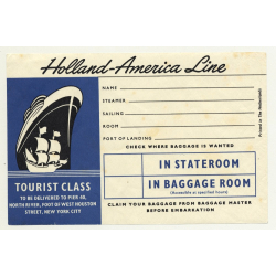 Holland-America Line / Tourist Class (Vintage Luggage Label ~1950s)