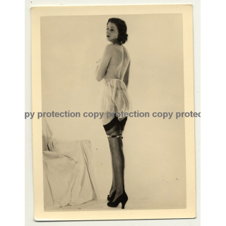 Topless Woman Wears Translucent  Lingerie / Nipple (Vintage Photo B/W ~1940s/1950s)