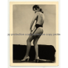 Brunette Nude With Stockings & Suspenders / Interior (Vintage Photo B/W ~1940s/1950s)