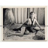 Racy Semi Nude Blonde In Black Lingerie *2 / Boobs (Vintage Photo B/W ~1940s/1950s)
