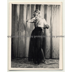 Racy Semi Nude Blonde In Black Lingerie *3 / Undresses (Vintage Photo B/W ~1940s/1950s)