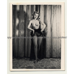 Racy Semi Nude Blonde In Black Lingerie *5 / Thighs (Vintage Photo B/W ~1940s/1950s)