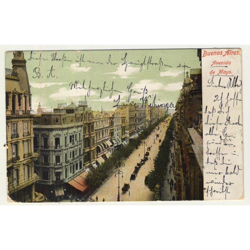 Buenos Aires / Argentina: Avenida De Mayo (Vintage Postcard 1908)
