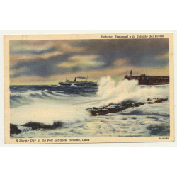 Havana - Cuba: Stormy Day At The Port Entrance (Vintage Colored Postcard)