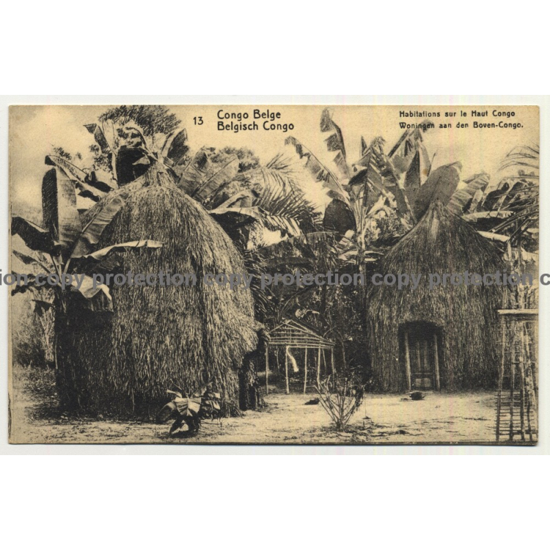 Congo Belge 13: Habitations Sur Le Haut Congo (Vintage Postal Stationery 1918)