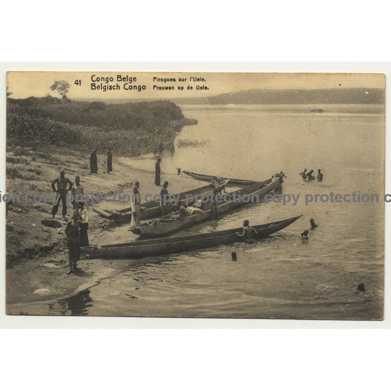 Congo Belge 41: Pirogues Sur L'Uele / Dugout (Vintage Postal Stationery 191?)