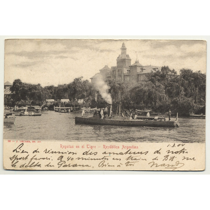 Tigre / Argentina: Regatas En El Tigre (Vintage Postcard B/W 1904)