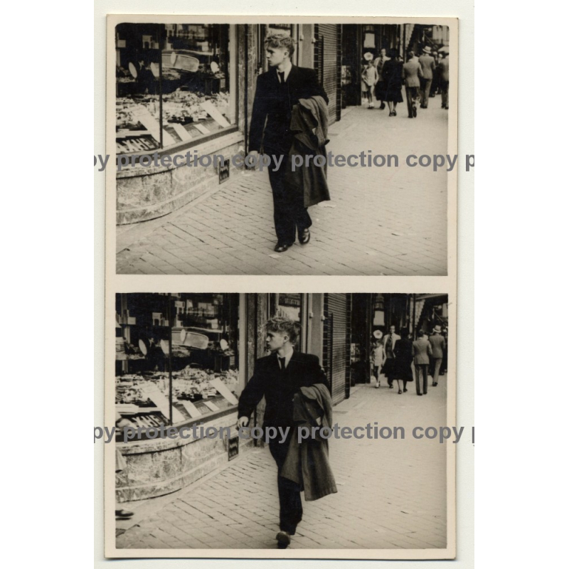Good Looking Young Man Strolls In Liège (2 Vintage Gelatin Silver Photos 1939)